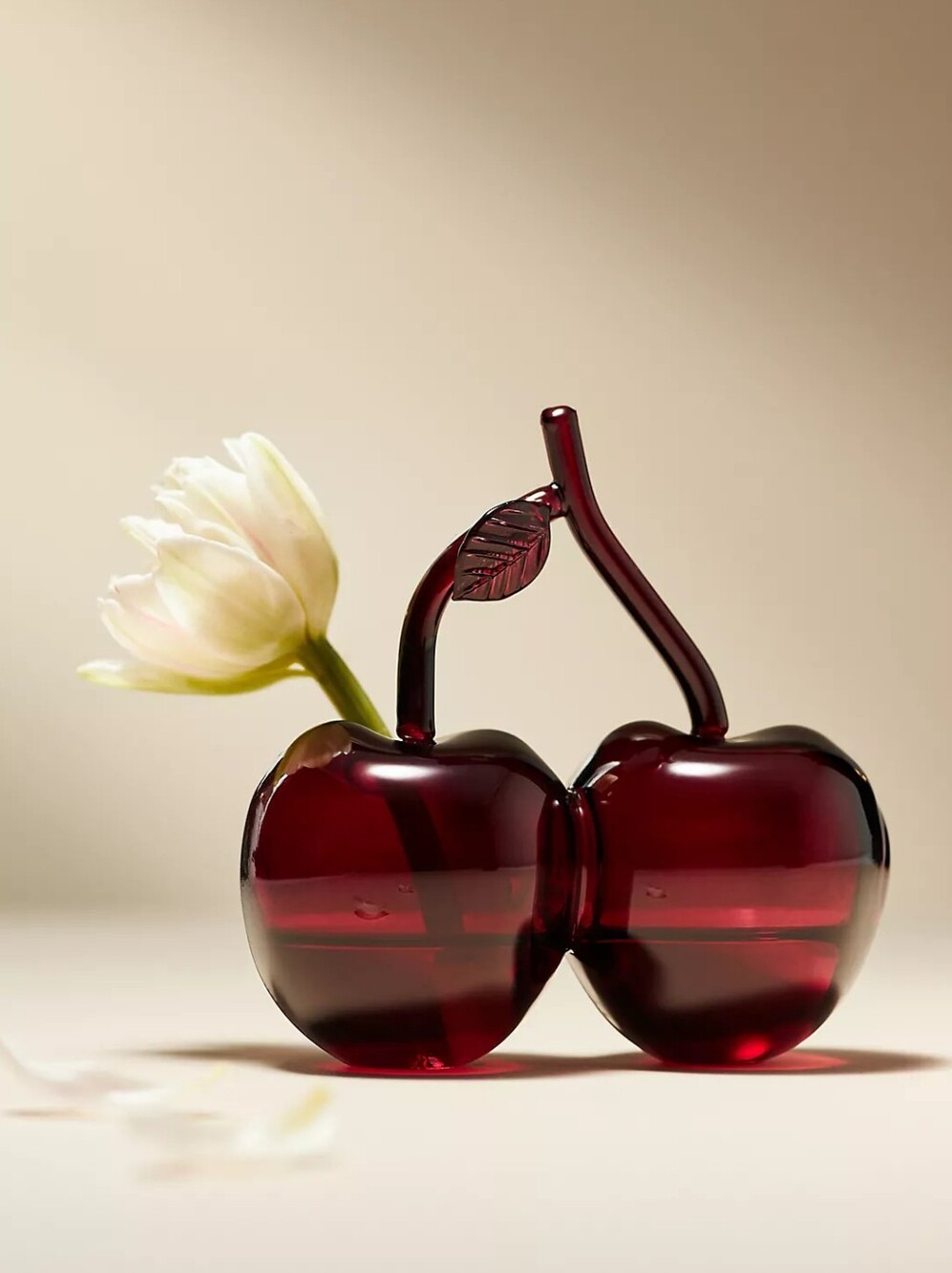 Anthropologie Summer Fruit Bud Glass Vase Cherry